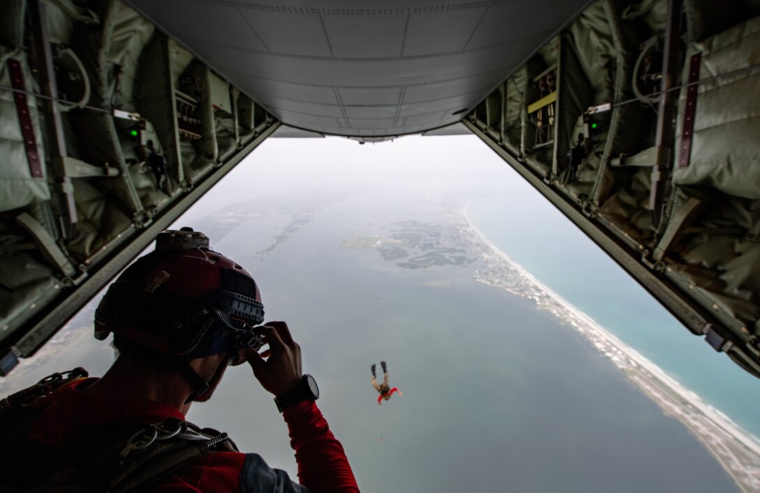 Photo of Airman jumping from an aircraft