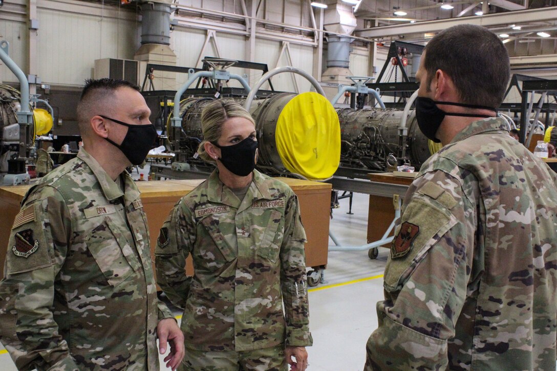 Master Sgt. Justin Russell briefs 2nd Air Force Commander Maj. Gen. Michele C. Edmondson