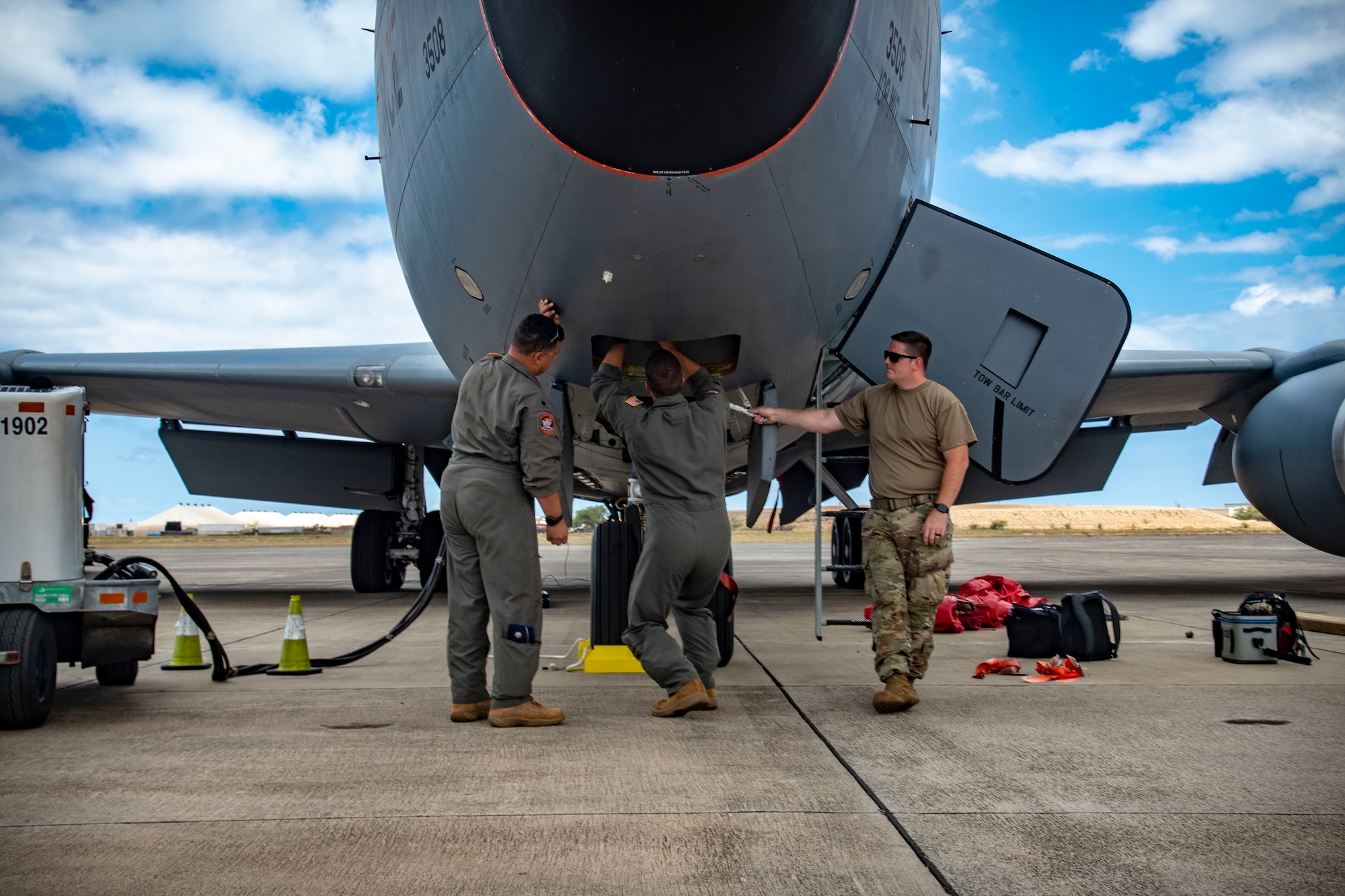 Aircrew outside of aircraft.