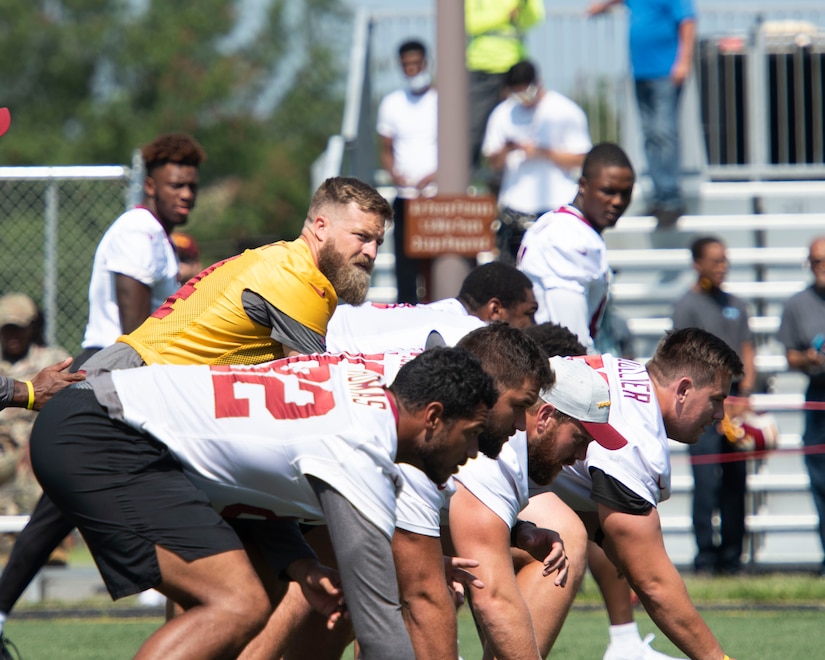 The Washington Football Team holds a preseason practice at the Tactical Fitness Center field, Aug. 27, 2021, Joint Base Andrews, Md.