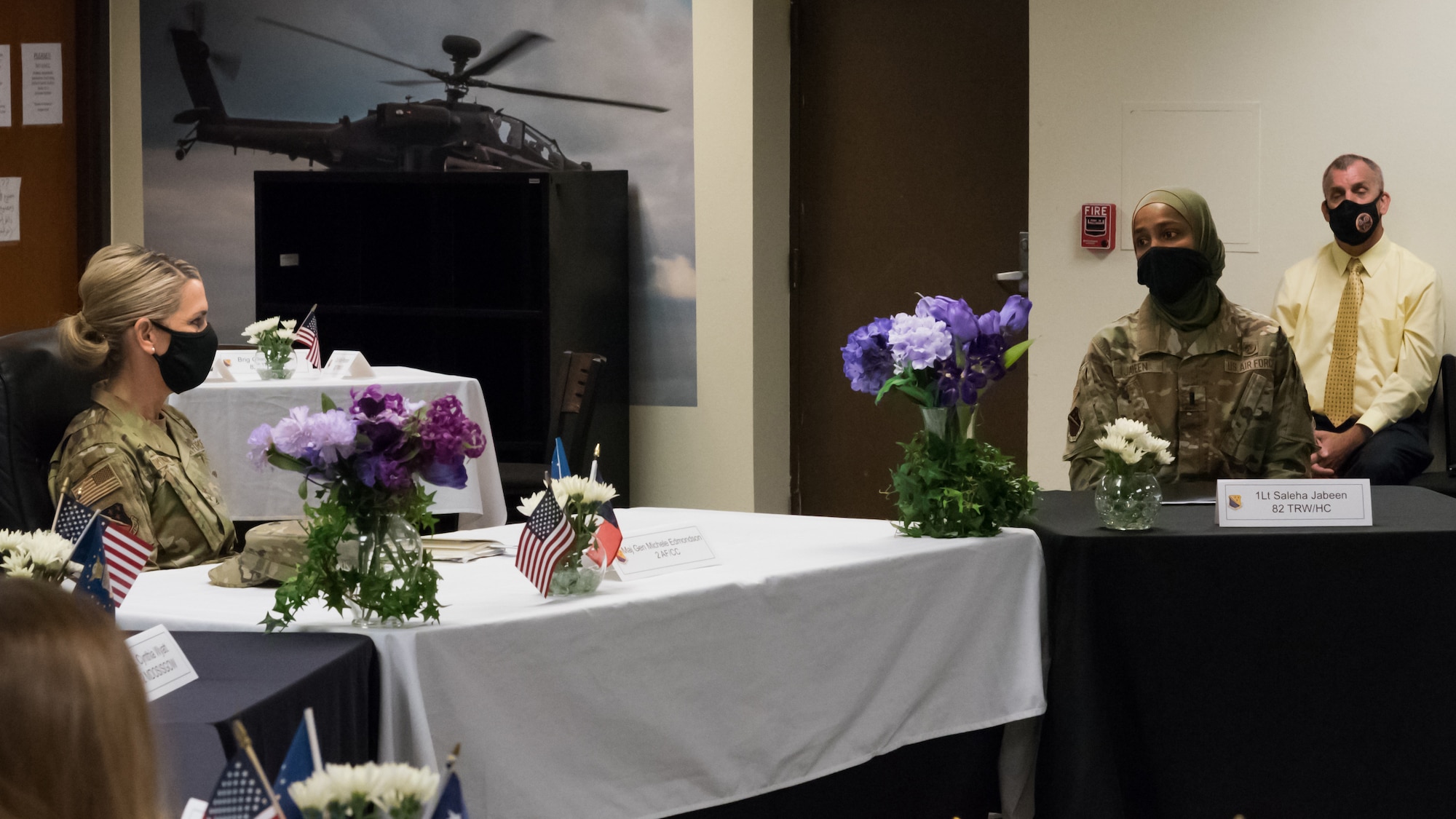 Chaplain (1st Lt.) Saleha Jabeen, 82nd Training Wing Chaplain Division, talks with 2nd Air Force Commander Maj. Gen. Michele C. Edmondson