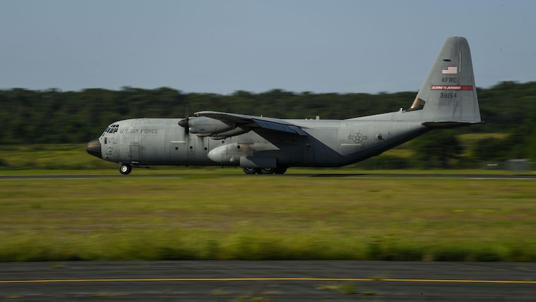 A U.S. Air Force C-130J Super Hercules aircraft assigned to the 815th Airlift Squadron with the 403rd Wing at Keesler Air Force Base, Mississippi, arrives at Fort McCoy Army Airfield for aeromedical evacuation training during exercise Patriot Warrior at Fort McCoy, Wisconsin, Aug. 13, 2021. Patriot Warrior is Air Force Reserve Command's premier exercise providing Airmen an opportunity to train with joint and international partners in airlift, aeromedical evacuation, and mobility support. The exercise builds on capabilities for the future fight, increasing the readiness, lethality and agility of the Air Force Reserve. (U.S. Air Force Photo by Tech. Sgt. Corban Lundborg)