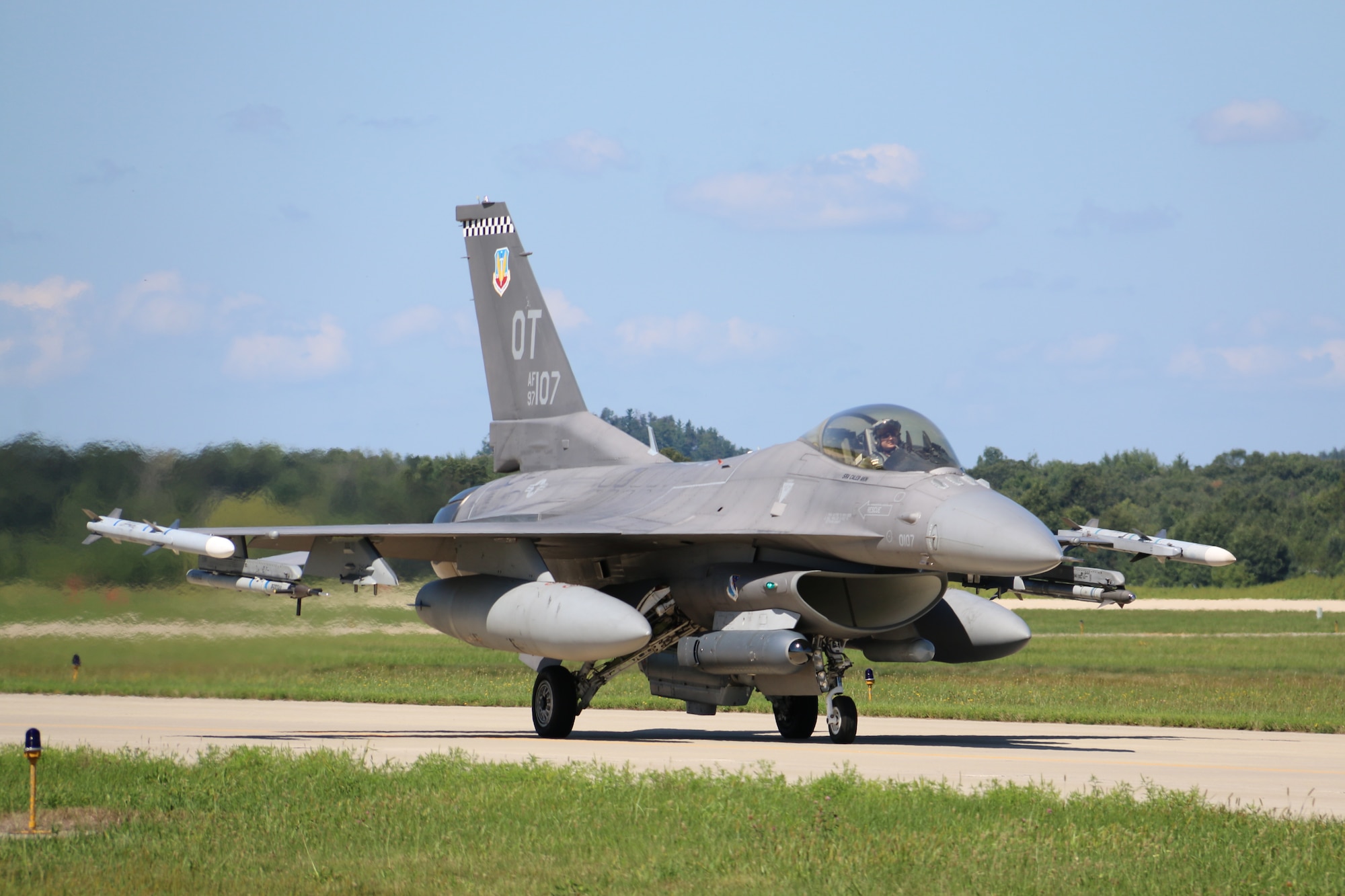 An F-16C equipped with Lockheed Martin's Legion Pod tests the infrared search and track technology during exercise Northern Lightning 21. (U.S. Space Force Photo by Senior Airman Mira Roman)