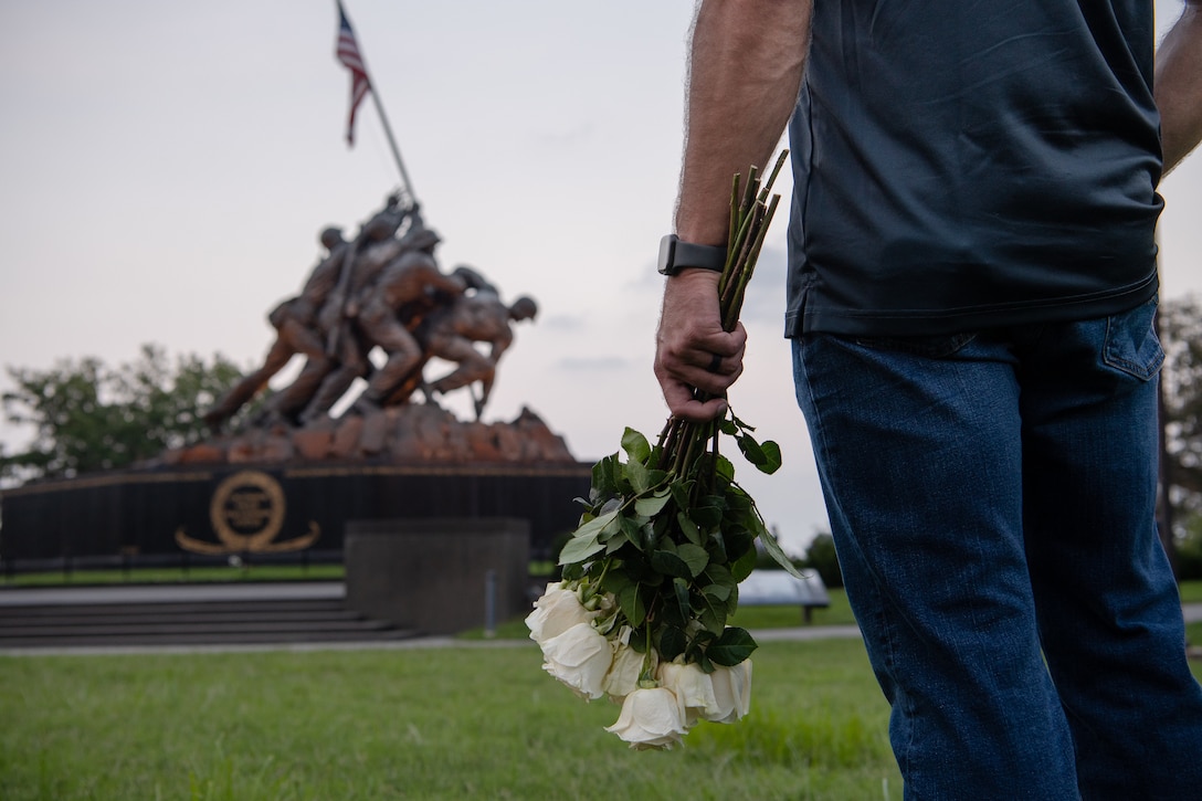 An impromptu candlelight vigil is held at the United States Marine Corps War Memorial on Aug. 28, 2021, in memory of the U.S. service members that were lost in the Aug. 26, 2021 attack at Hamid Karzai International Airport in Kabul, Afghanistan.