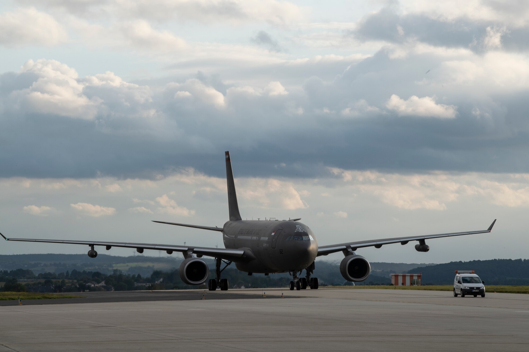 A Republic of Singapore Air Force A330 Multi-Role Tanker Transport aircraft taxis on the runway of Spangdahlem Air Base, Germany, Aug. 27, 2021.