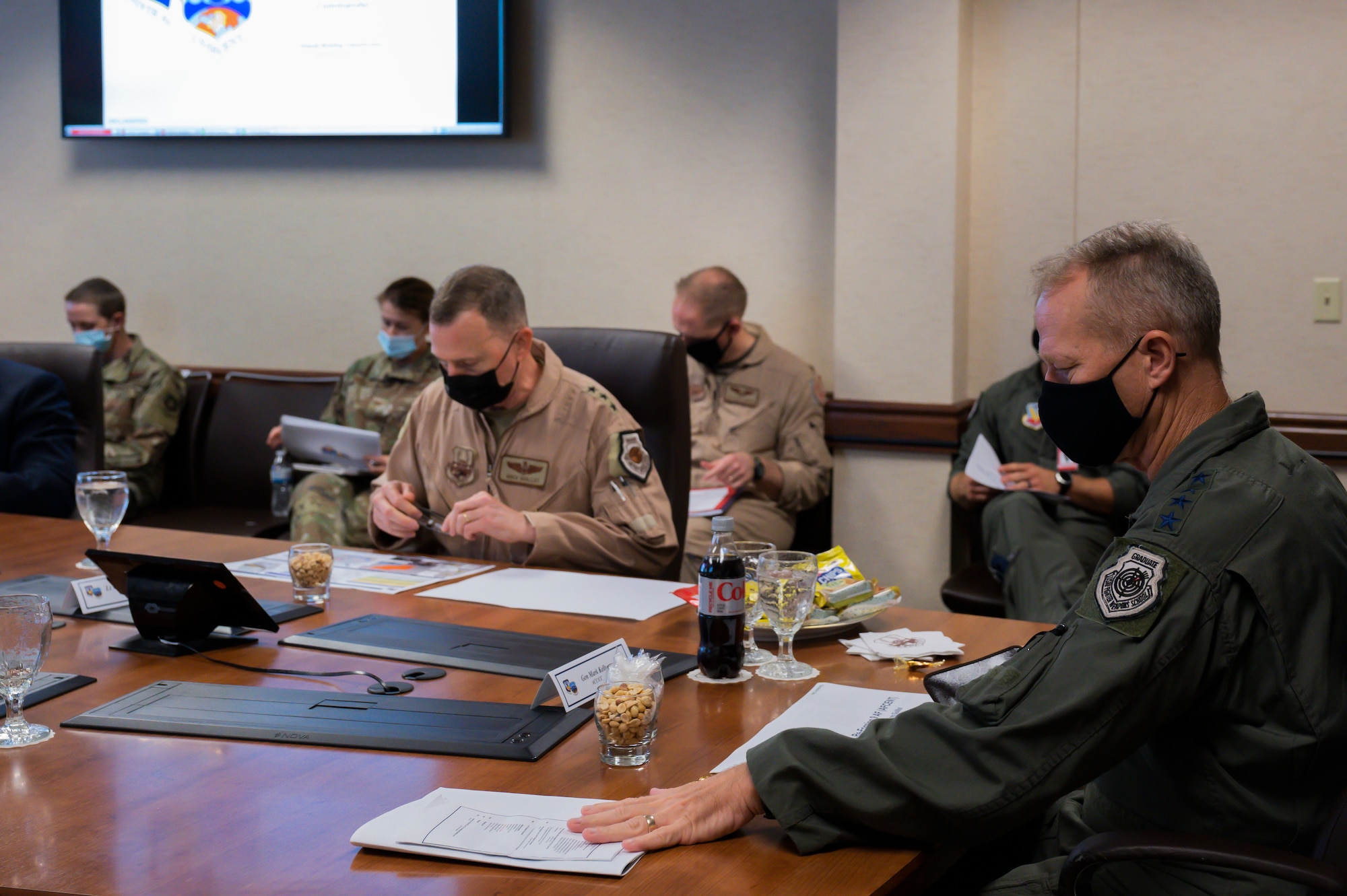 U.S. Air Force Lt. Gen. Gregory Guilllot, commander of 9th Air Force (Air Forces Central), briefs Gen. Mark Kelly, commander of Air Combat Command, at Shaw Air Force Base, South Carolina, August 13, 2021. The generals discussed future plans for Shaw, to include building resiliency of 9th Air Force (AFCENT) by increasing the number of Airmen who live and work here over the coming years. The first of these plans was realized this past spring with the repositioning of the ‘KINGPIN’ mission – and the more than 150 Airmen and coalition partners who support it - from the Middle East to Sumter.