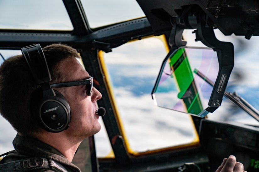 U.S. Air Force Capt. Logan Collier, a 39th Airlift Squadron C-130J Super Hercules pilot from Dyess Air Force Base, Texas, flies during a RED FLAG-Alaska 21-3 sortie.