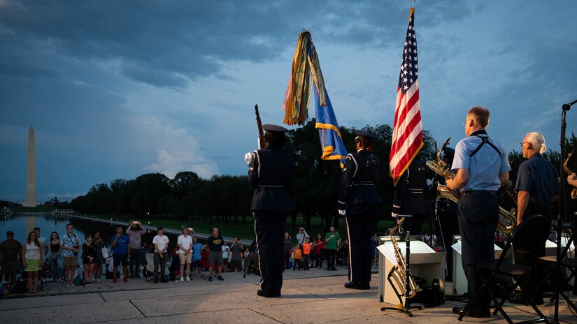 The United States Air Force Band’s Airmen of Note performs at the Lincoln Memorial