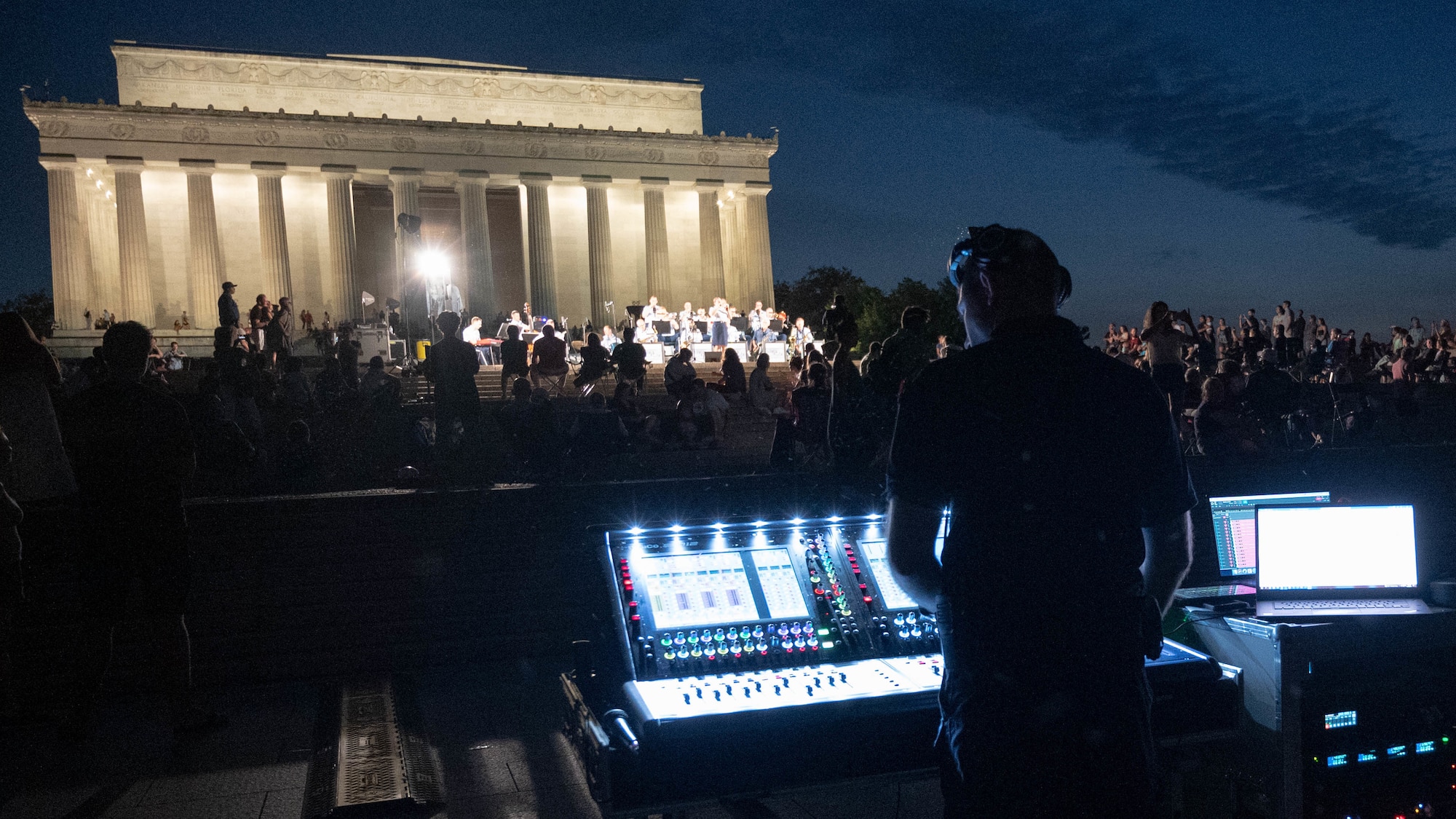 The United States Air Force Band’s Airmen of Note performs at the Lincoln Memorial