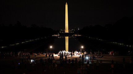 The United States Air Force Band’s Airmen of Note performs at the Lincoln Memorial
