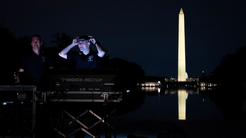 The United States Air Force Band’s Airmen of Note performs at the Lincoln Memorial