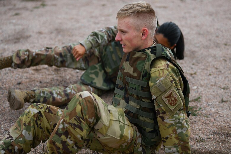 A Mission Support Group Airman completes an exercise during the readiness challenge at F.E. Warren Air Force Base, Wyoming, on August 19, 2021. The Readiness Challenge is a training tool for 90th Mission Support Group Airmen to practice deployment-related skills through team-building exercises. (U.S. Air Force photo by Airman 1st Class Faith Iris MacIlvaine)