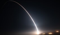 An unarmed Minuteman III intercontinental ballistic missile launches from Vandenberg Space Force Base, California, during an Air Force Global Strike Command operational test, Aug. 11. The vehicle impacted in a pre-established target zone roughly 4,200 miles away near the U.S. Army Space and Missile Defense Command’s Ronald Reagan Ballistic Missile Defense Test Site on Kwajalein Atoll in the Republic of the Marshall Islands. During these tests, RTS personnel provide cradle-to-grave support for every mission, which includes requirements definition for the test, environmental impact assessment, range scheduling, range safety and logistical support. (U.S. Space Force photo by Michael Peterson)