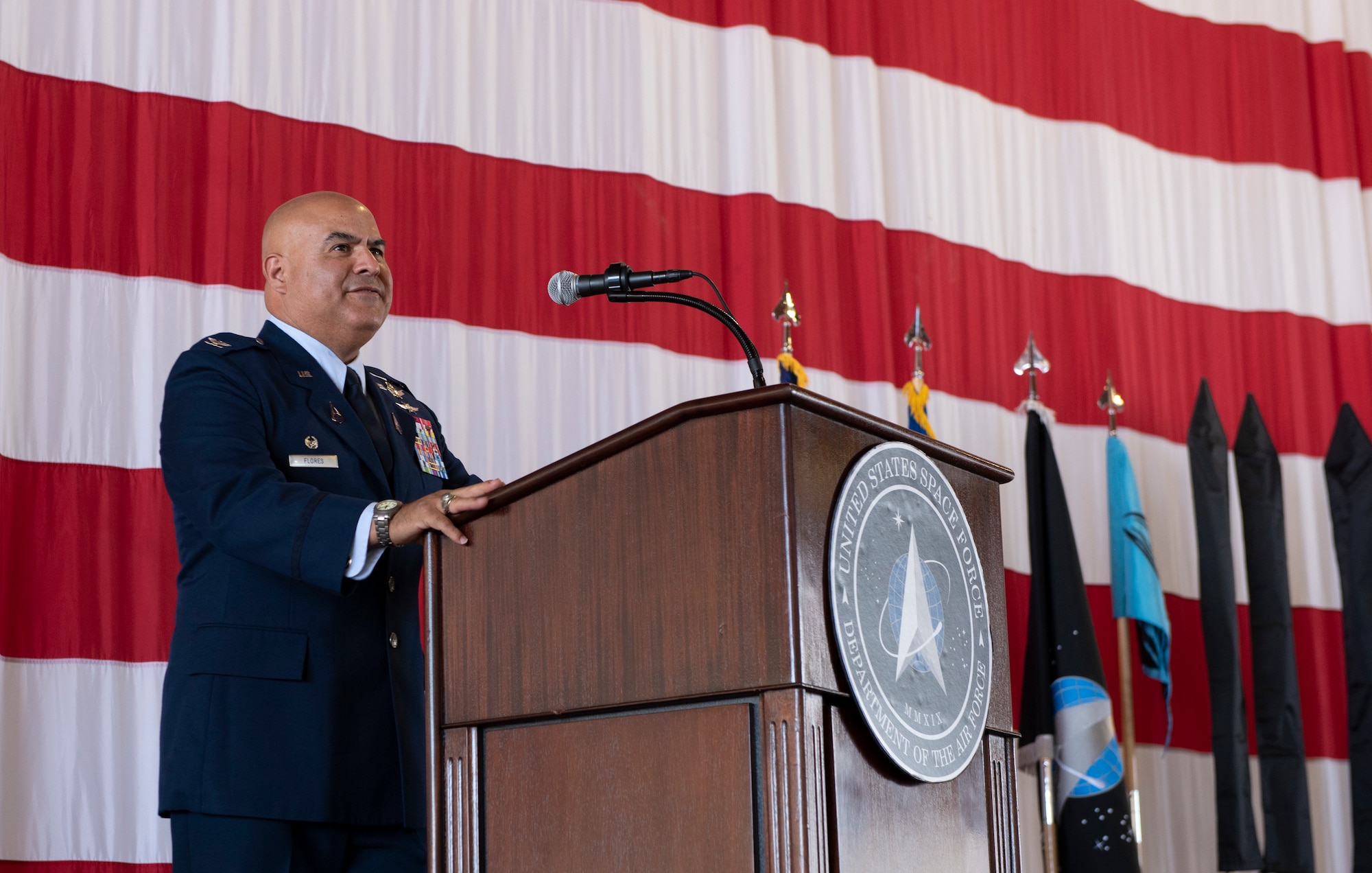 Commander gives speech during a ceremony
