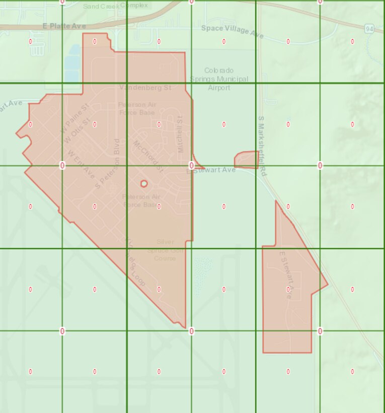 The highlighted area is the Department of Defense airspace on Peterson Space Force Base, Colorado