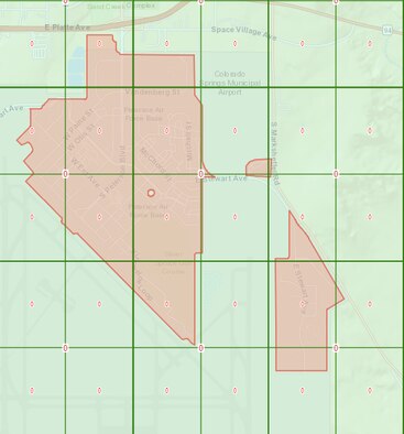 The highlighted area is the Department of Defense airspace on Peterson Space Force Base, Colorado