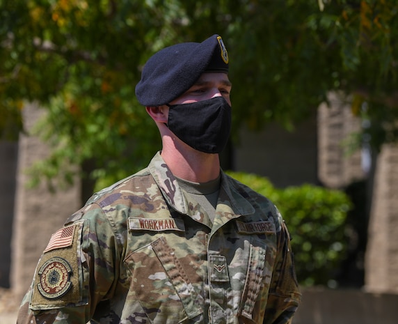 Airman Samuel Workman, 9th Security Forces Squadron installation entry controller, poses for a photo Aug. 26, 2021, at Beale Air Force Base, California.