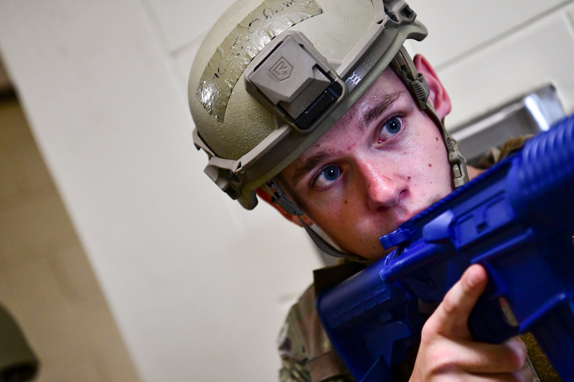 An Airman stands guard during training.