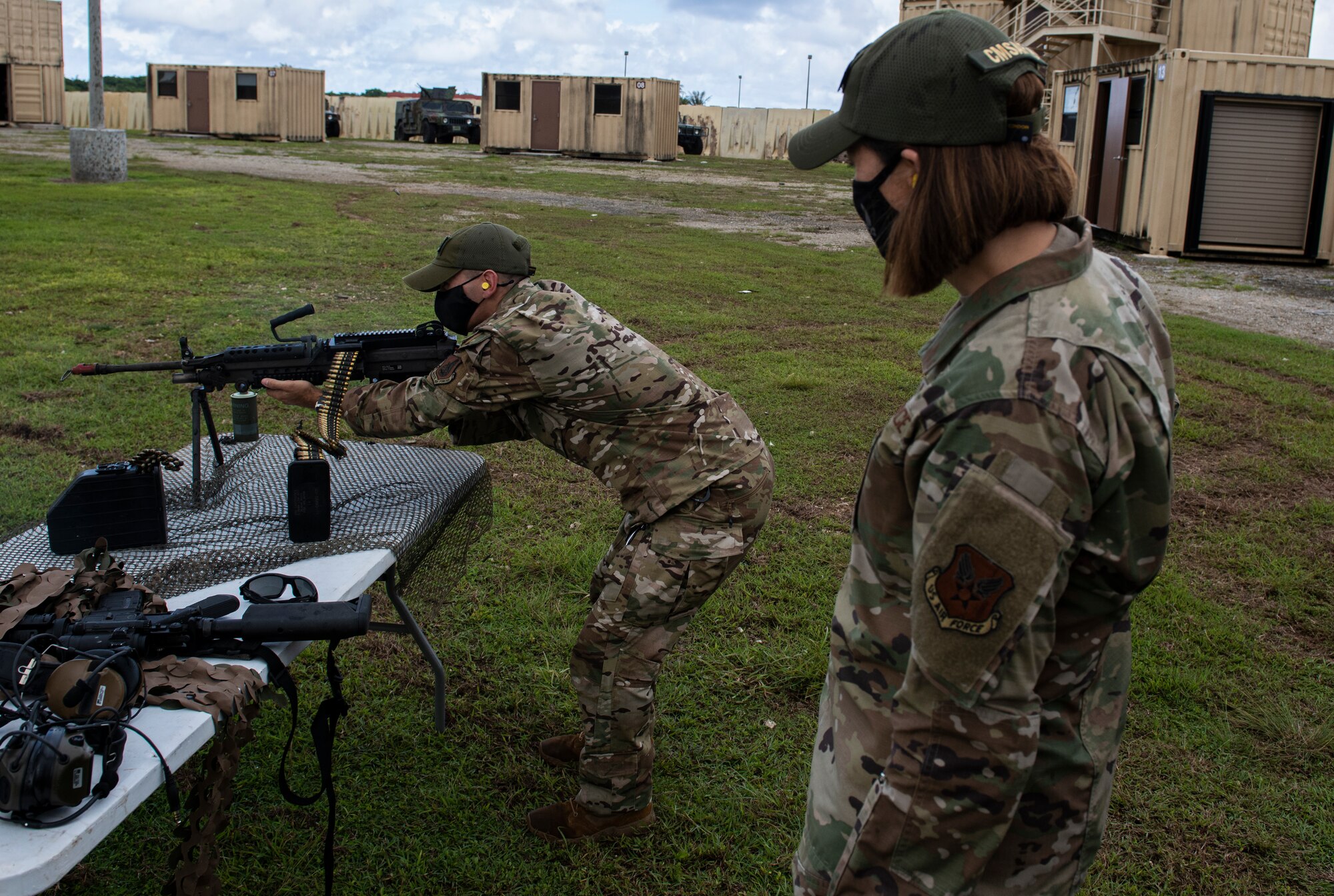 Chief Master Sergeant of the Air Force JoAnne S. Bass receives a brief from Commando Warrior cadre at North West Field, Guam, Aug. 27, 2021.