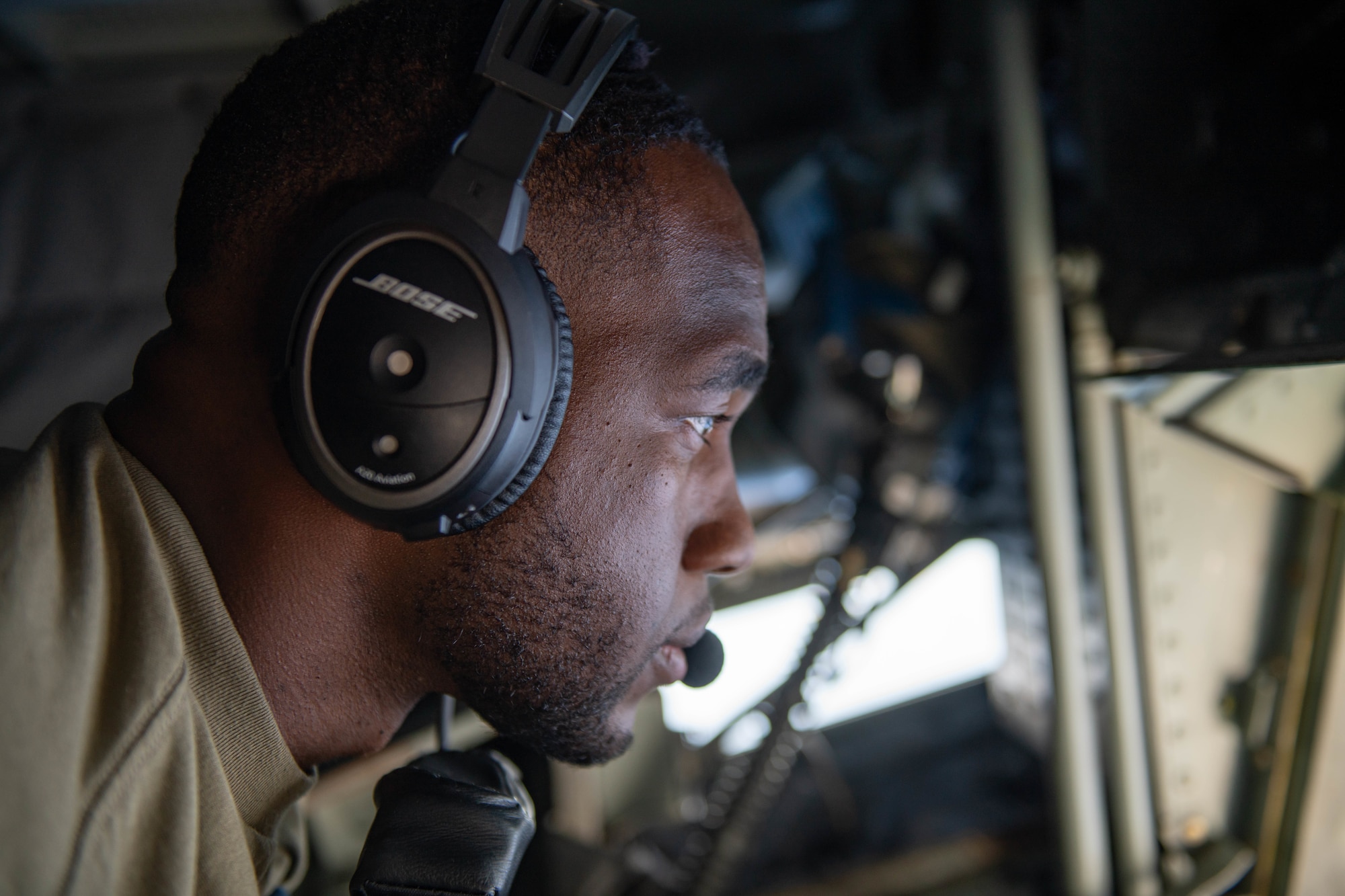 U.S. Air Force Staff Sgt. Reinaldo Brown, 909th Air Refueling Squadron boom operator, refuels a U.S. Marine Attack Squadron 211 F-35B Lightning II, assigned to the United Kingdom Carrier Strike Group, during a Large Scale Global Exercise 21 mission over the western Pacific Ocean, Aug. 24, 2021. LSGE 21 participants have the opportunity to further enhance their capability and proficiency to respond to shared challenges as part of a joint or combined effort. (U.S. Air Force photo by Staff Sgt. Kyle Johnson)