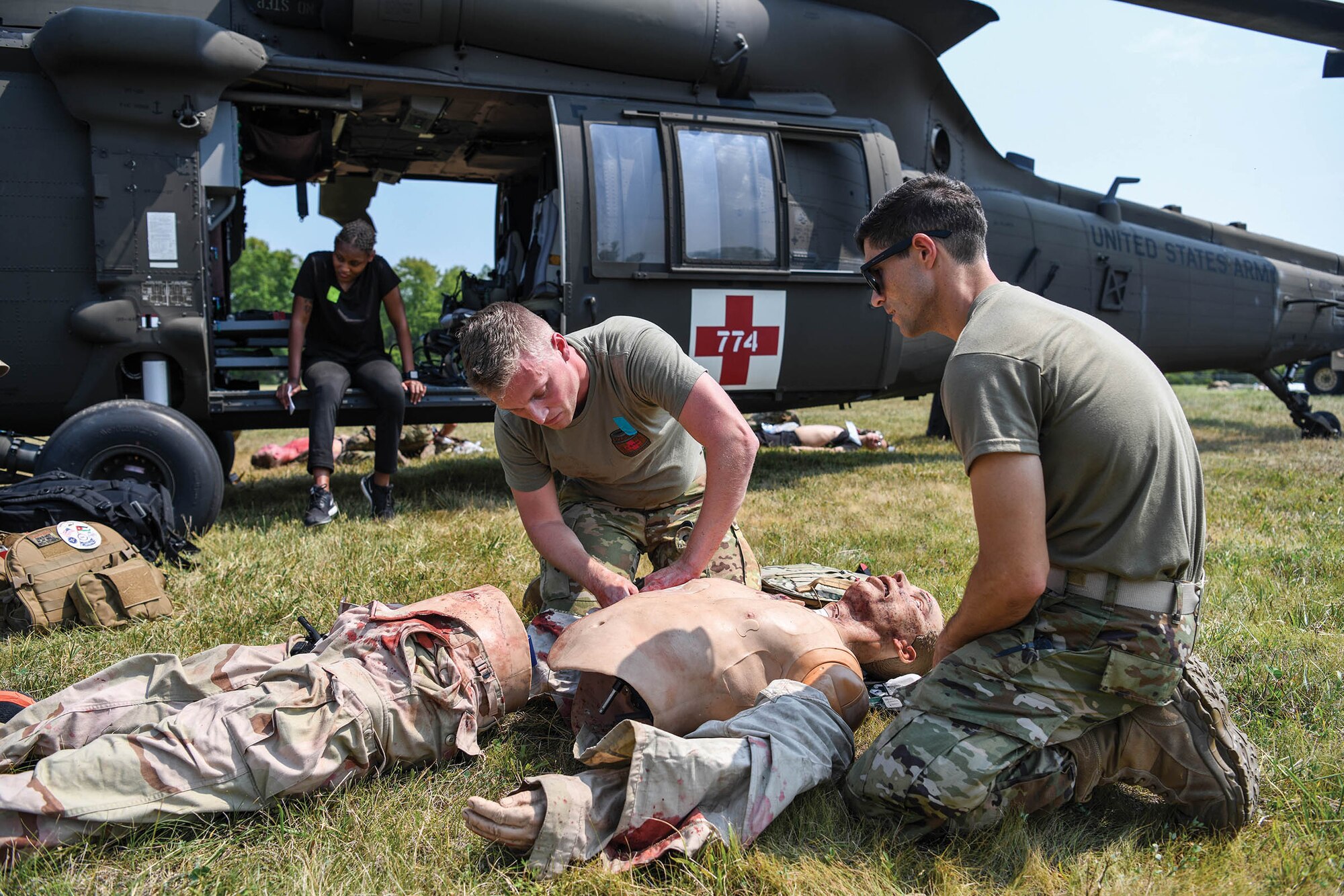 Members of the 244th Aviation Combat Brigade, Fort Knox, Kentucky undergo Tactical Combat Casualty Care training, Aug. 7, 2021.