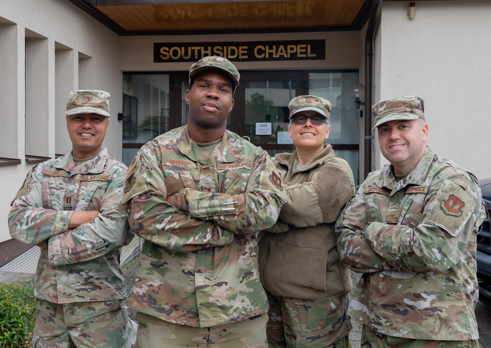 Chaplains pose in front of Chapel.