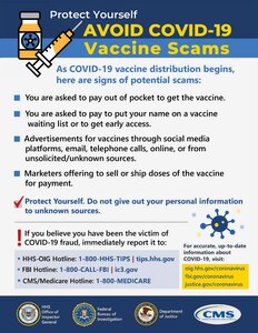 If you suspect COVID-19 health care fraud, report it immediately online or call 800-HHS-TIPS (800-447-8477).