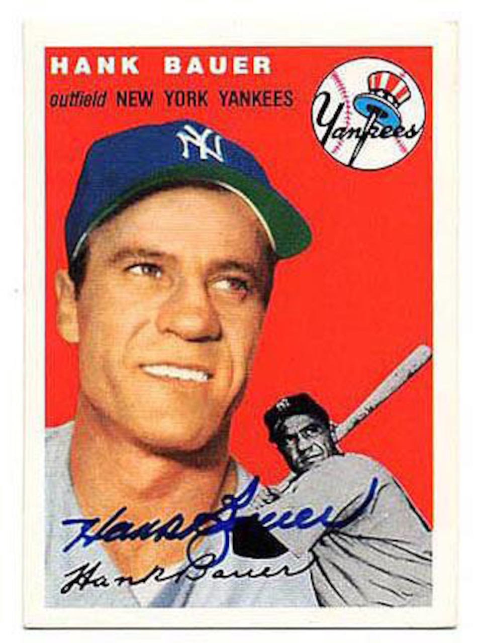A photo on a baseball card shows a baseball player holding a bat.