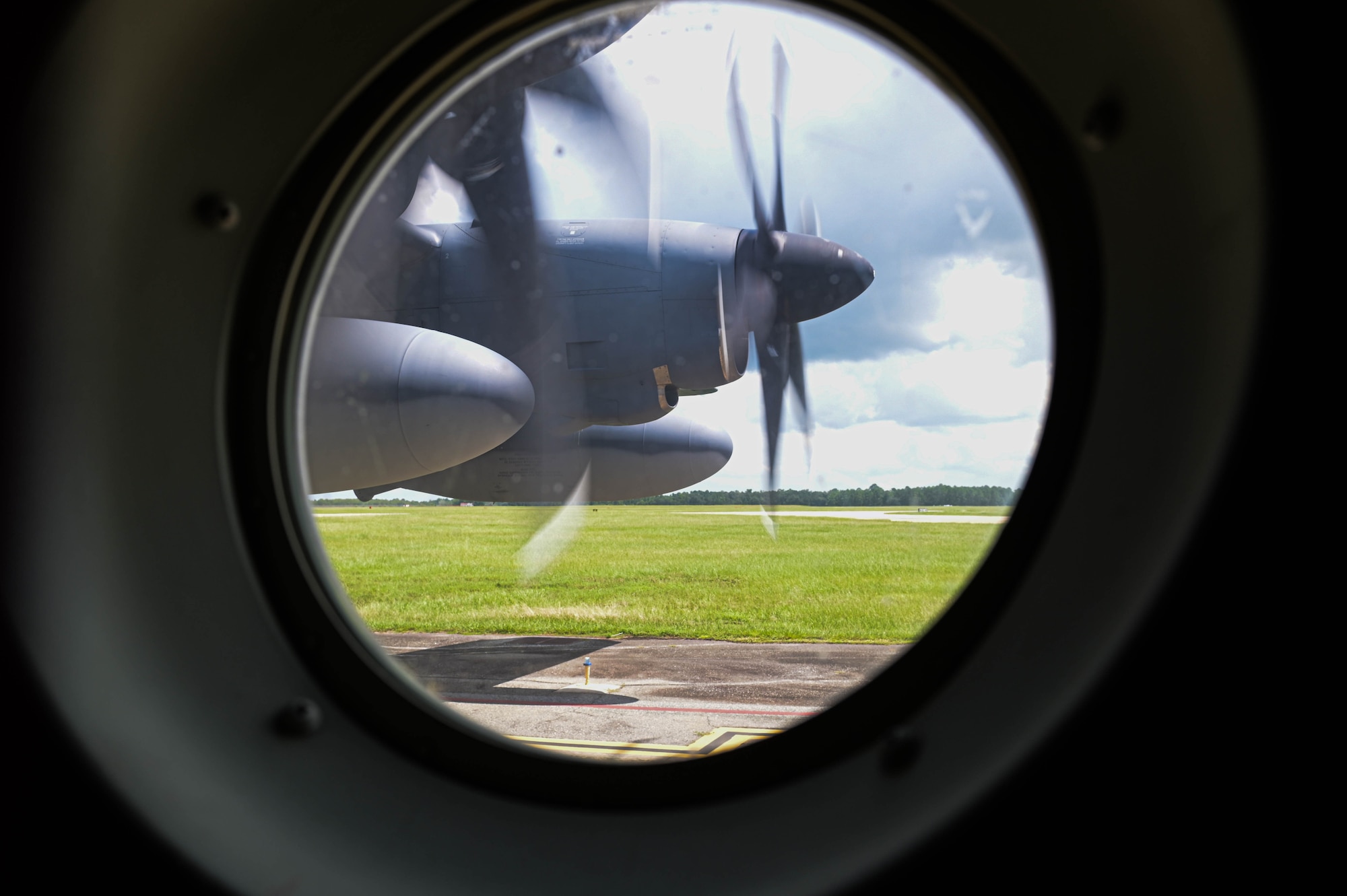 U.S. Air Force pilots assigned to the 71st Rescue Squadron turn on the rotors of an HC-130J Combat King II aircraft before departing Moody Air Force Base, Georgia, Aug. 24, 2021. The 71st RQS maintains combat-ready status with nine HC-130J aircraft. The 71st RQS conducted an air-to-air refuel with a KC-46A Pegasus assigned to the 916th Air Refueling Wing, Seymour Johnson Air Force Base, North Carolina as the first operational unit to be refueled by the KC-46A Pegasus. (U.S. Air Force photo by Senior Airman Rebeckah Medeiros)