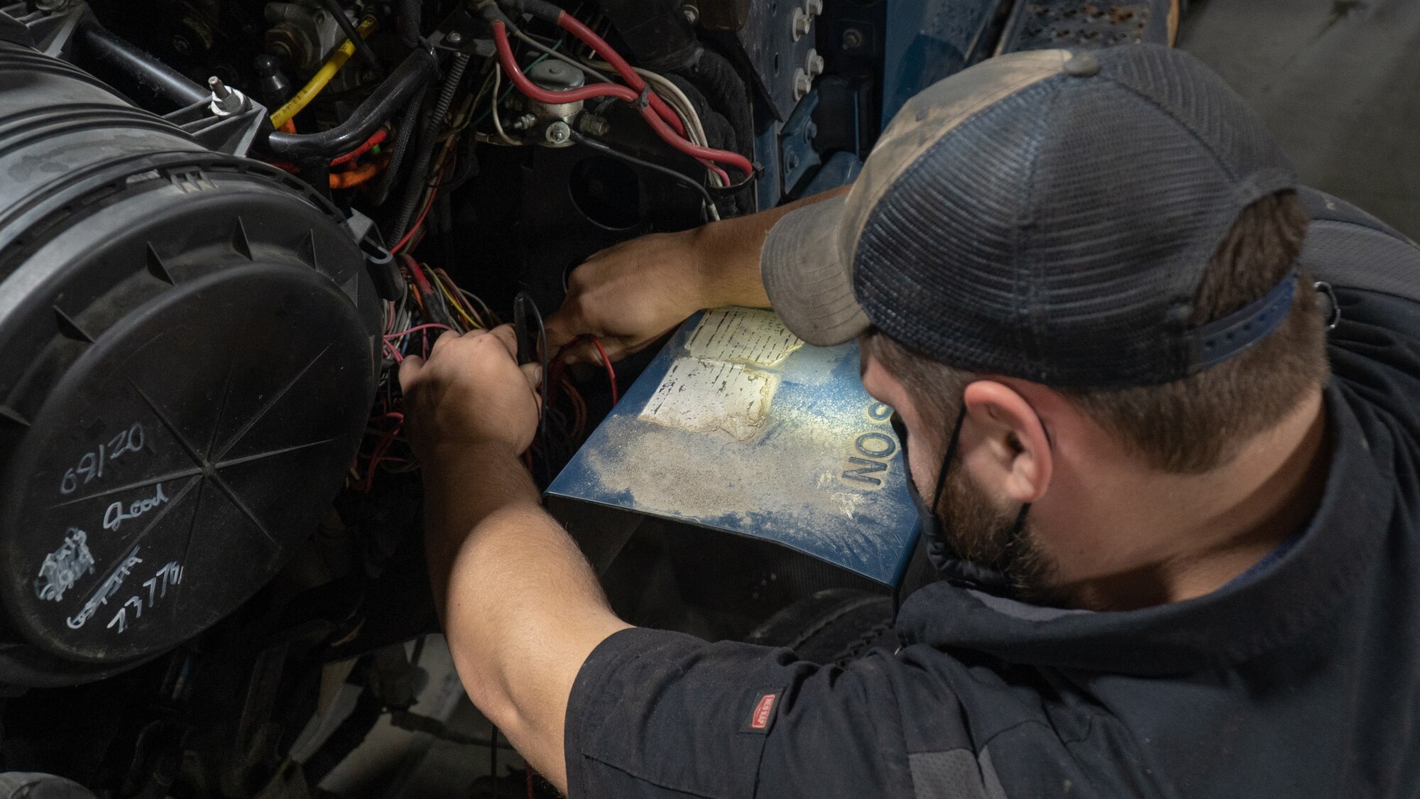 Man fixes machine