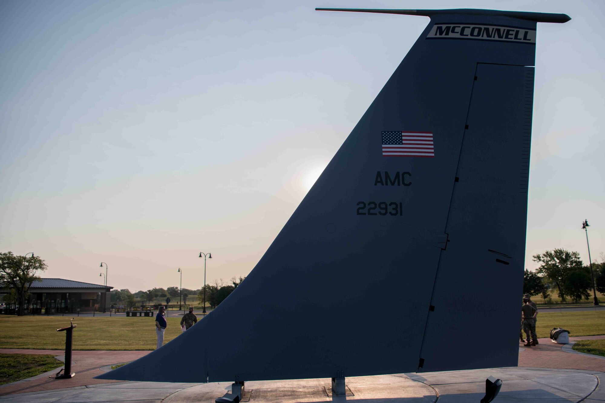 A KC-135 Stratotanker static display tail was revealed Aug. 31, 2021, at McConnell Air Force Base, Kansas. McConnell celebrated the legacy of the KC-135 along with the 65th anniversary of the Stratotanker’s maiden flight. (U.S. Air Force photo by Senior Airman Marc A. Garcia)