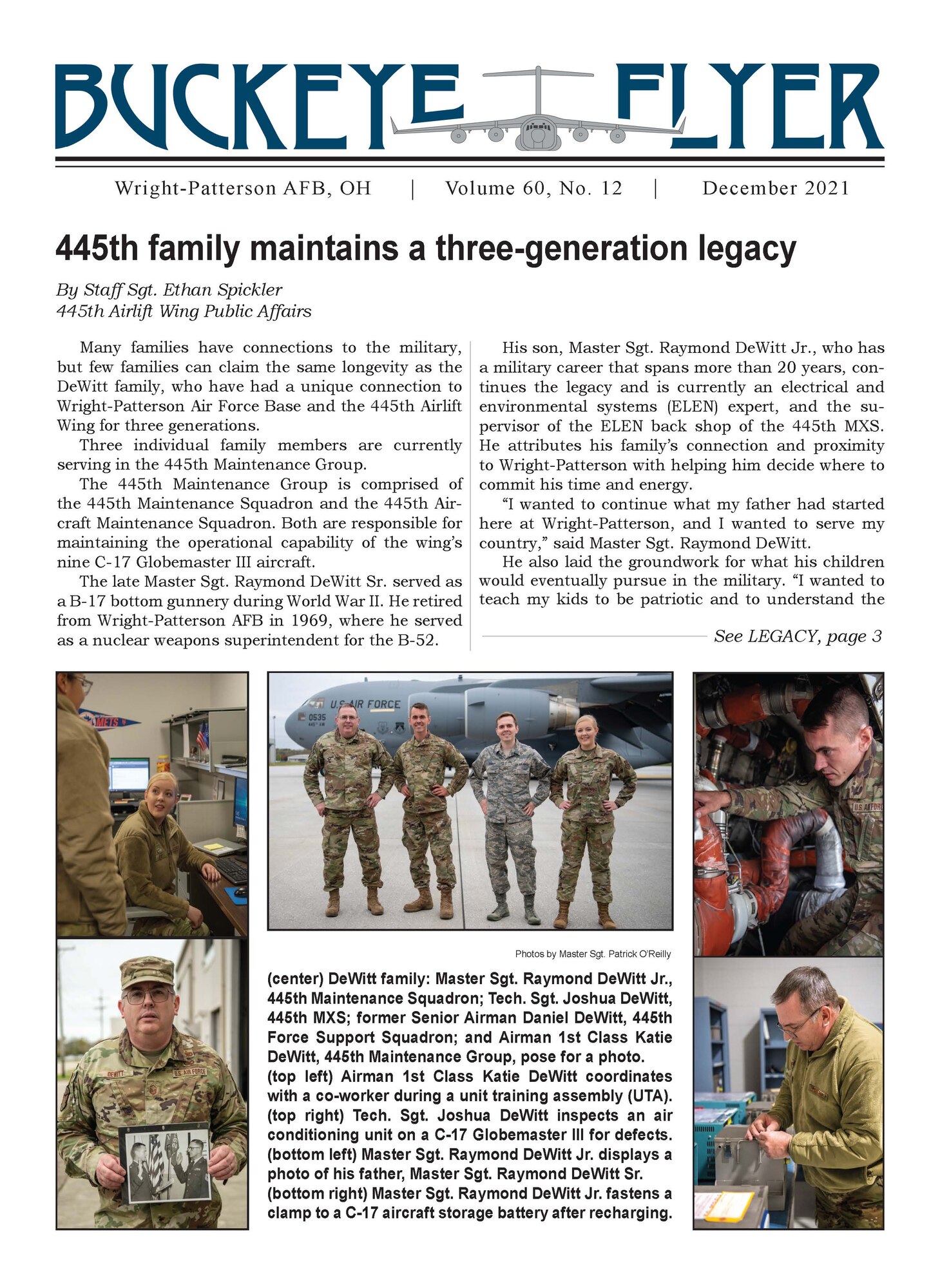 The December 2021 issue of the Buckeye Flyer is now available. The official publication of the 445th Airlift Wing includes eight pages of stories, photos and features pertaining to the 445th Airlift Wing, Air Force Reserve Command and the U.S. Air Force.