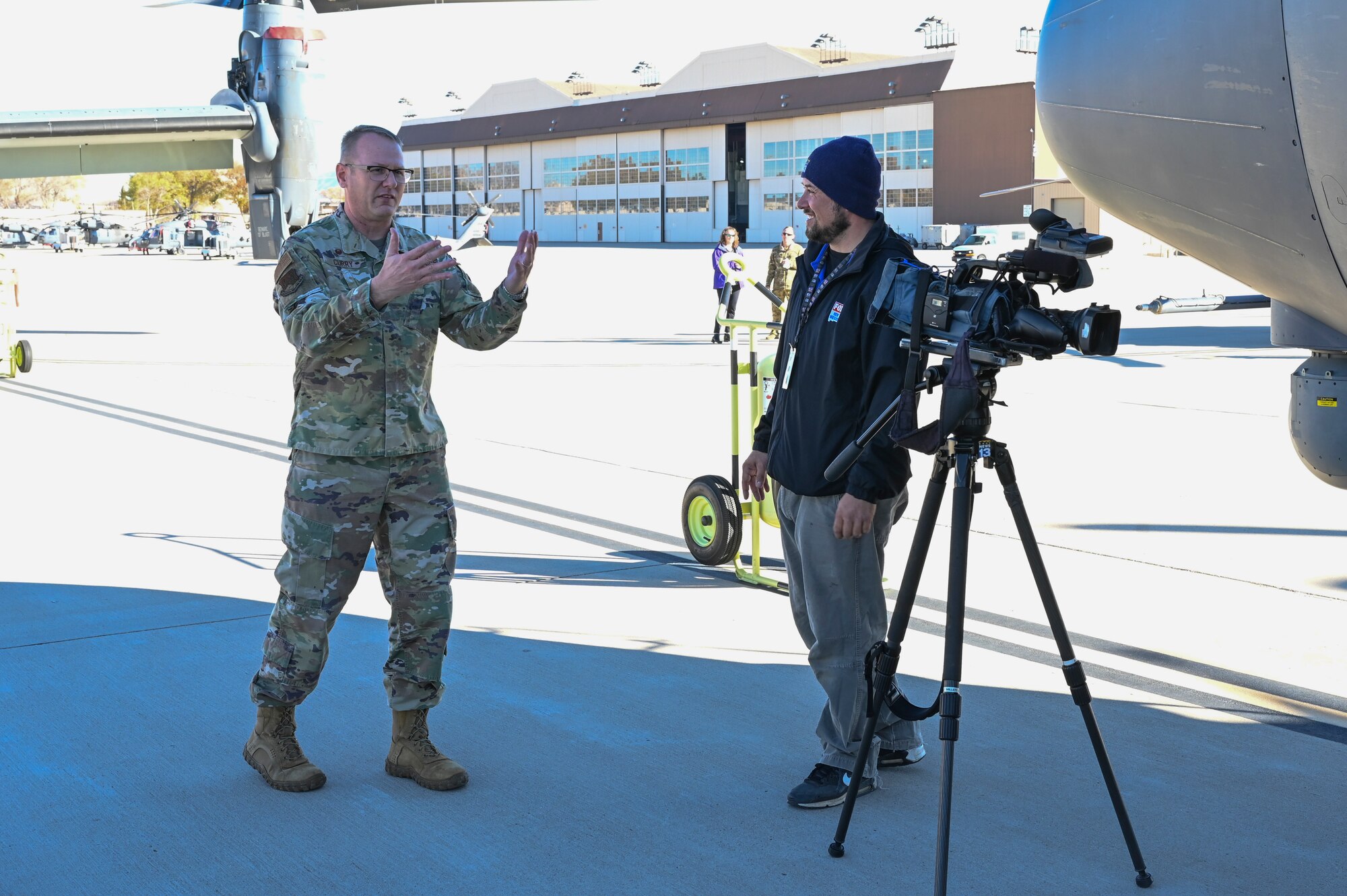 Local news media representatives visit the 58th SOW and NMANG 150th SOW to capture photo images and video footage at Kirtland Air Force Base, N.M., Nov. 29, 2021.