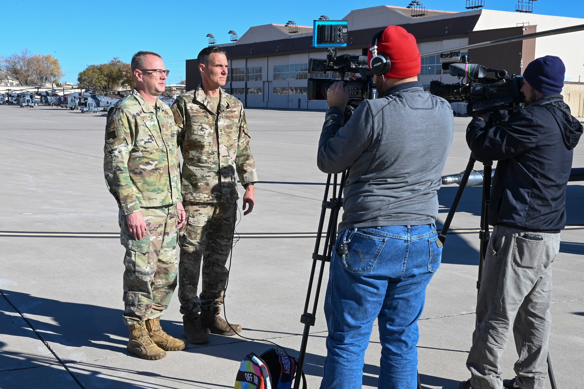 Local news media representatives visit the 58th SOW and NMANG 150th SOW to capture photo images and video footage at Kirtland Air Force Base, N.M., Nov. 29, 2021.