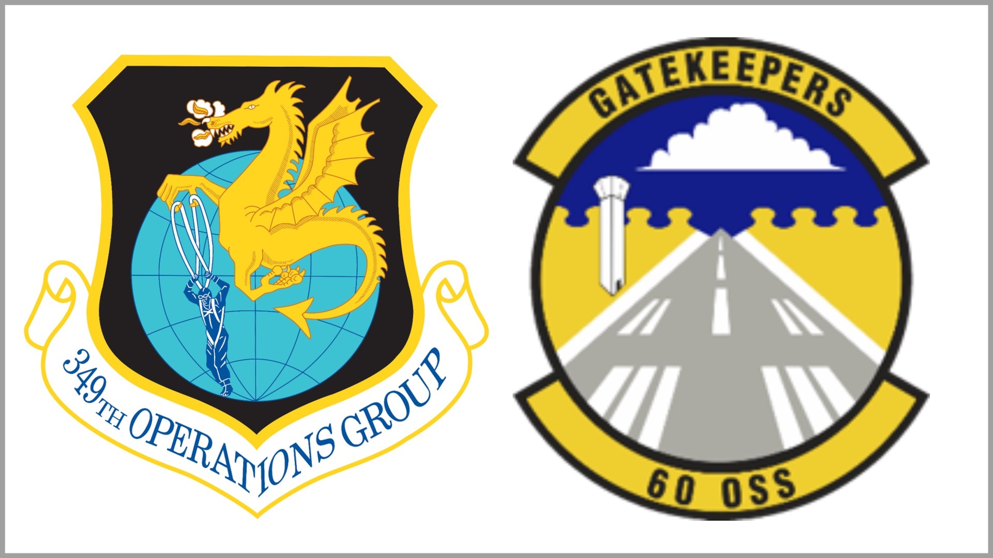 349 OSS - 60 OSS Squadron emblems depicting the mission the operations support for the host Air Mobility Wing and Air Force Reserve Wing.