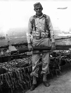 A Guardsman stands watch in Hawthorne, California, in 1942. (Archive Photo)