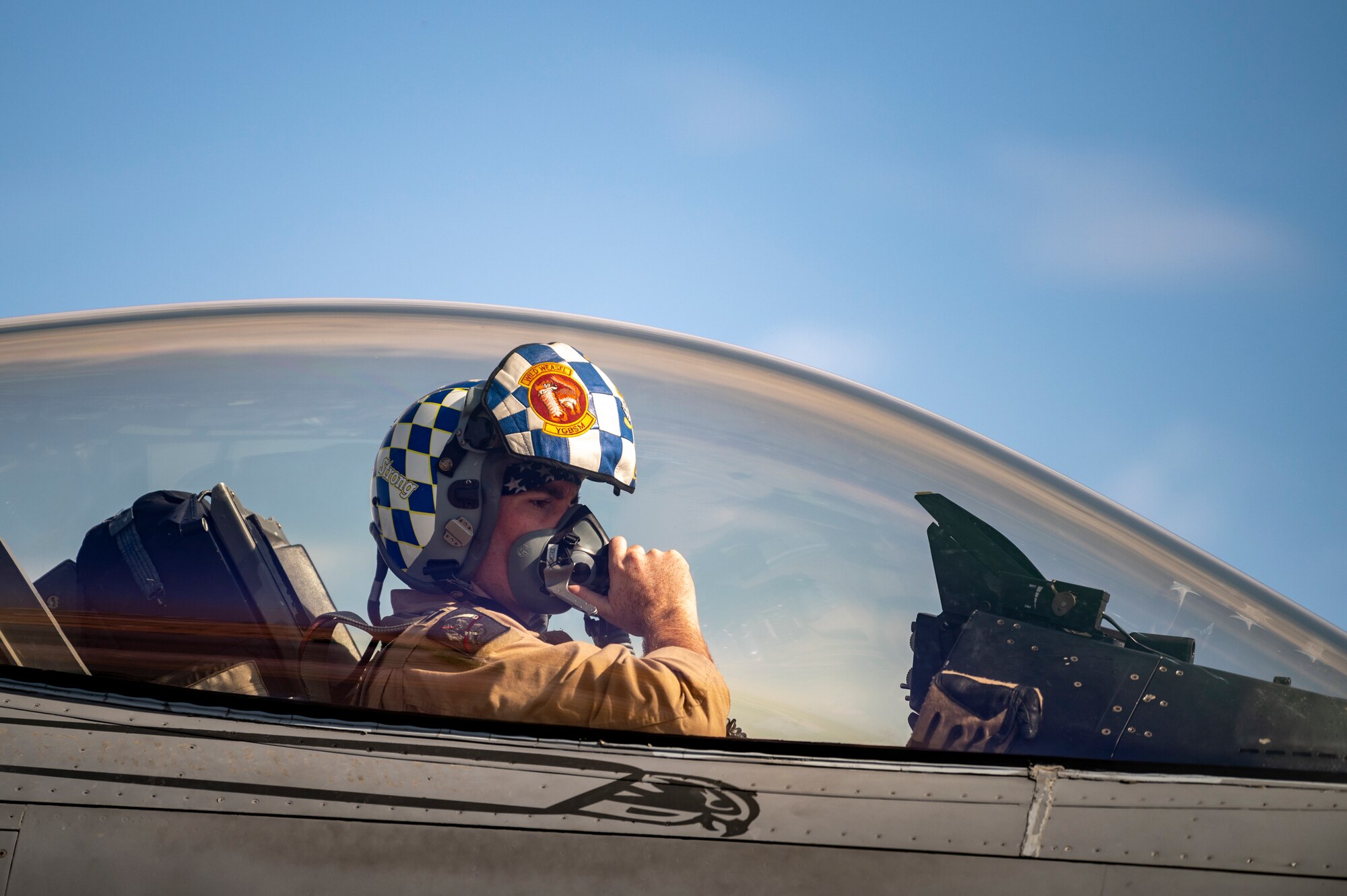 U.S. Air Force Capt. Connor Cola, 55th Expeditionary Fighter Squadron F-16C Fighting Falcon pilot, participates in a Forward Area Refueling Point (FARP) exercise for two F-16Cs Nov. 26, 2021, at an undisclosed location somewhere in Southwest Asia.