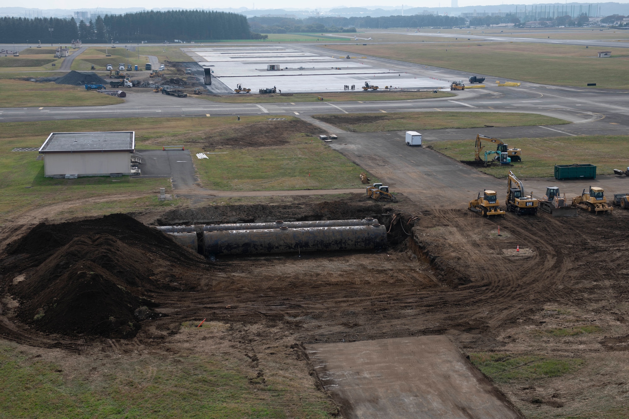 A high vantage view of a air field construction project