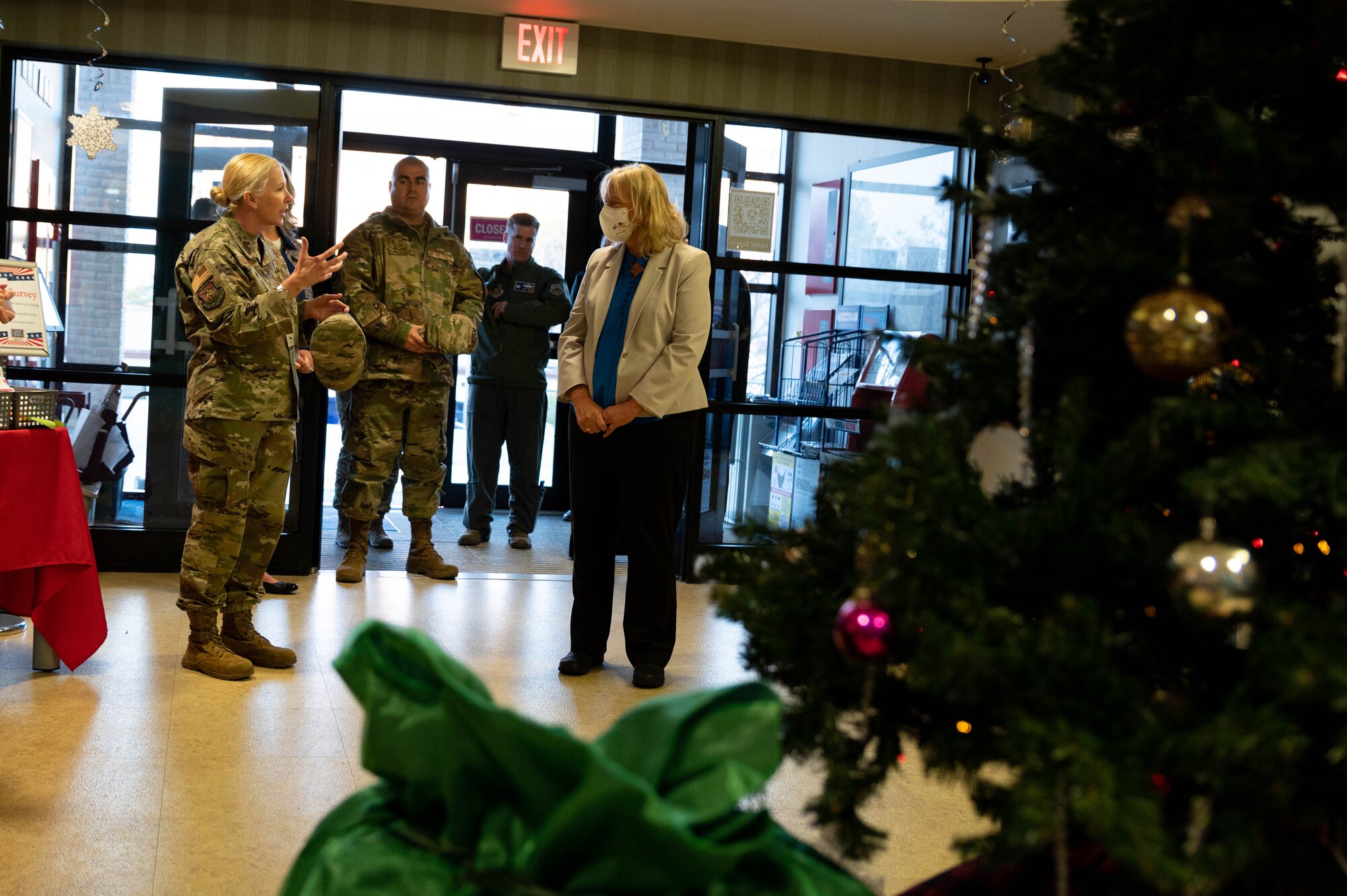 Col. Jonelle Eychner, 51st Mission Support Group commander (left), speaks to Mrs. Hollyanne Milley, spouse of Gen. Mark Milley, chairman of the Joint Chiefs of Staff, at Osan