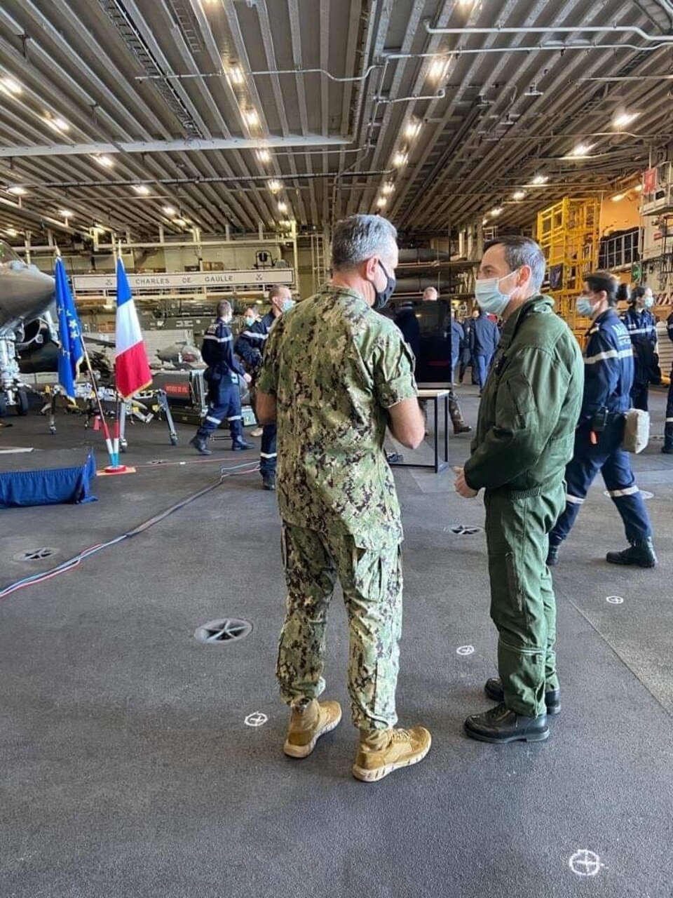 Adm. Robert Burke, Commander, U.S. Naval Forces Europe-Africa (NAVEUR-NAVAF) and Allied Joint Forces Command (JFC) Naples, visited the French aircraft carrier Charles de Gaulle (R 91) during the French exercise POLARIS 21, Dec. 2. 2021