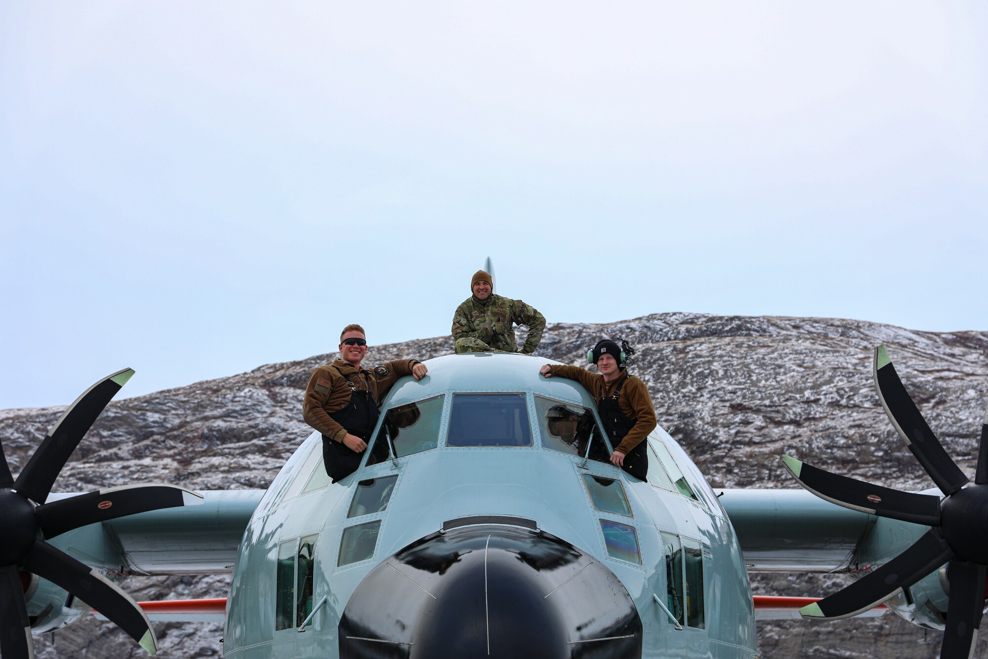 Airmen assigned to the 109th airlift Wing pose for a photo on top of an LC-130 “ski bird” while preparing for an airdrop mission in support of the Danish military during Operation Arctic Light Nov. 4, in Kangerlussuaq, Greenland.