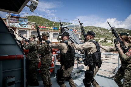 Soldiers and Sailors from Kosovo, Montenegro, Albania and the U.S. execute VBSS training