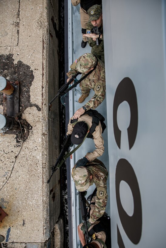 Soldiers and Sailors from Kosovo, Montenegro, Albania and the U.S. execute VBSS training