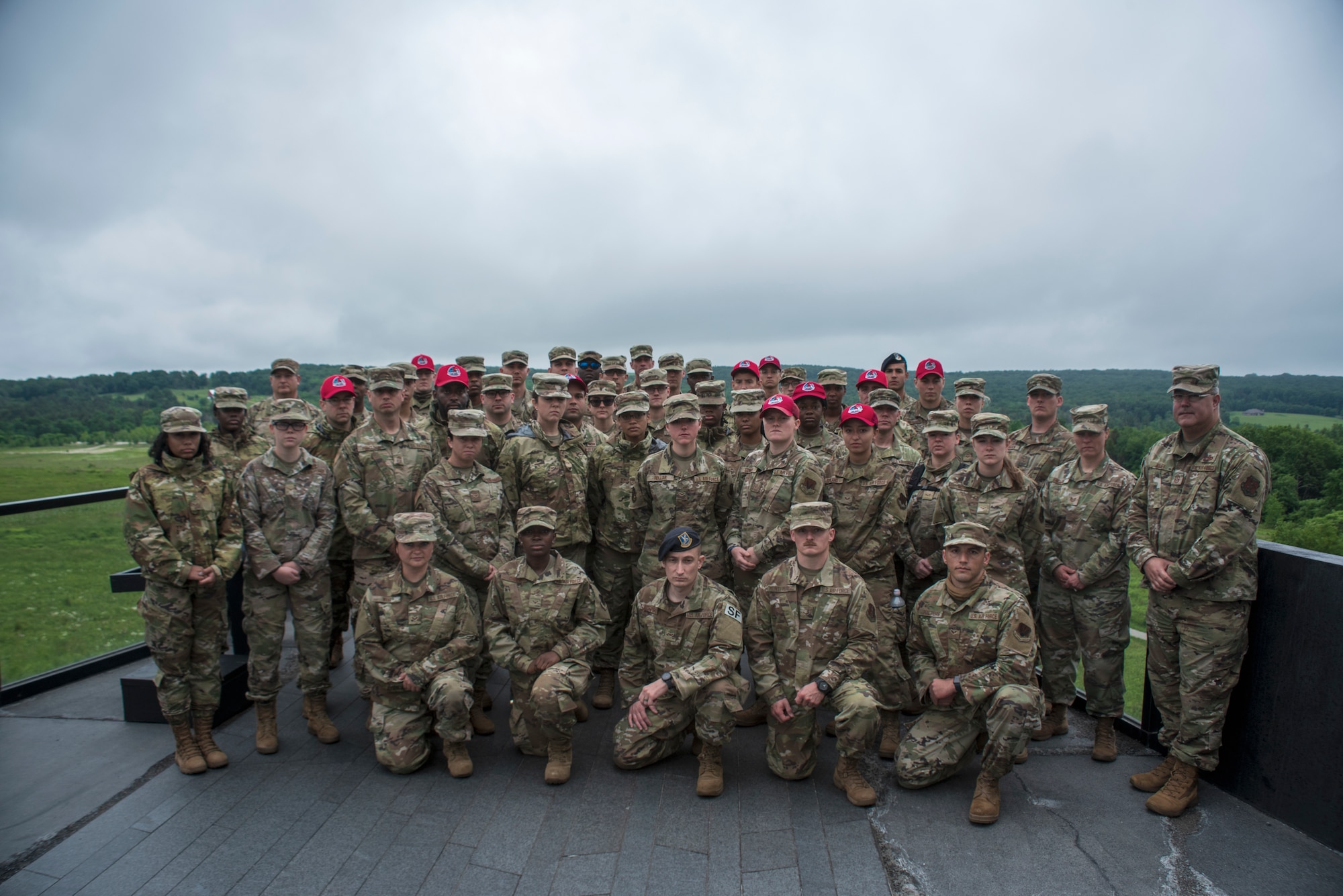 Pennsylvania Air National Guard members attending the 2021 Airman Development Program pose for a photo to commemorate their visit to the Flight 93 Memorial in Stoystown