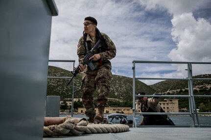 Soldiers and Sailors from Kosovo, Montenegro, Albania and the U.S. execute VBSS training