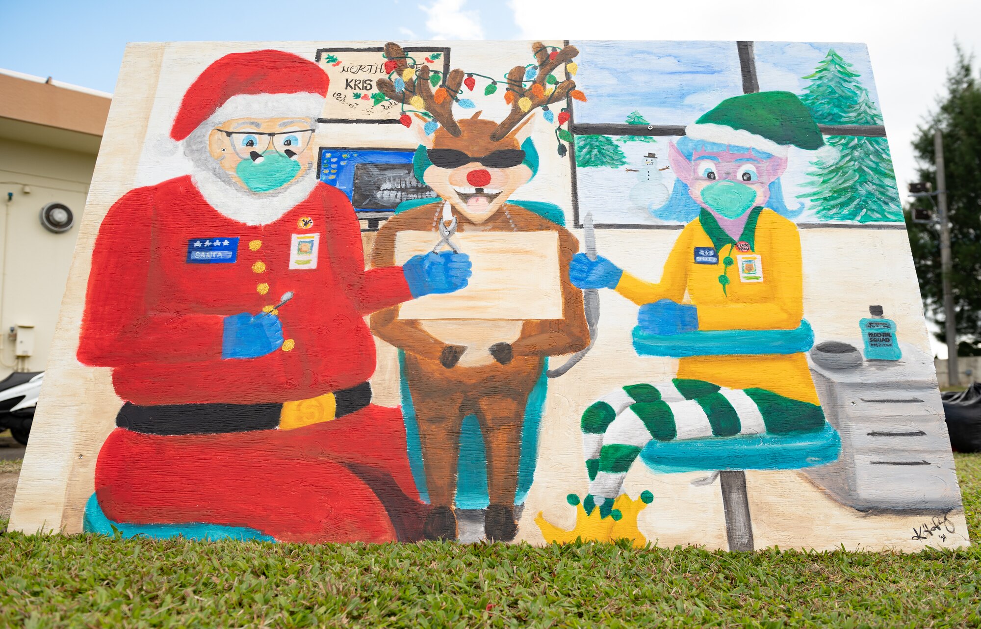 Holiday card displayed outside of the Schilling Community Center.