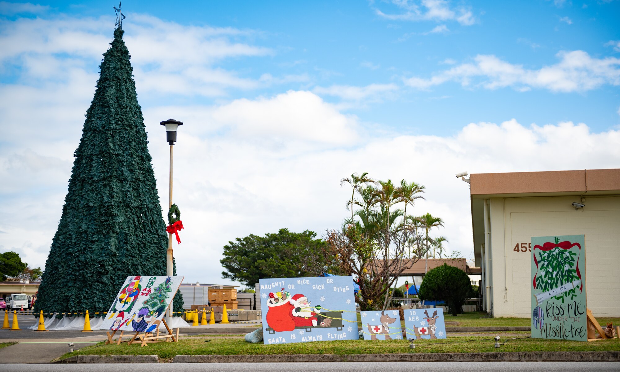 Holiday cards are displayed outside of the Schilling Community Center.