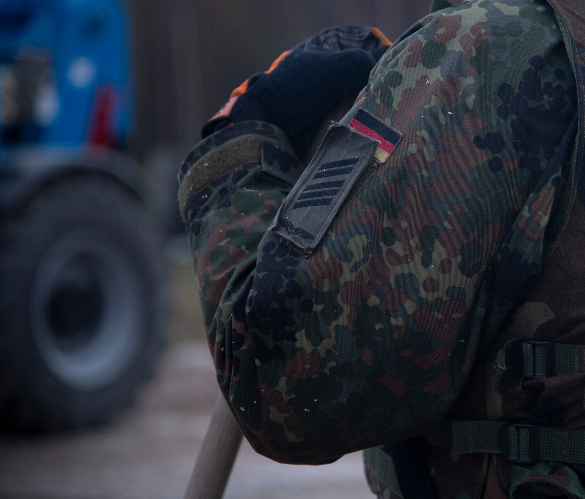 A German airman with the 435th Construction and Training Squadron learns rapid airfield damage recovery operations at Ramstein Air Base, Germany during a Silver Flag training course, Nov. 18, 2021.