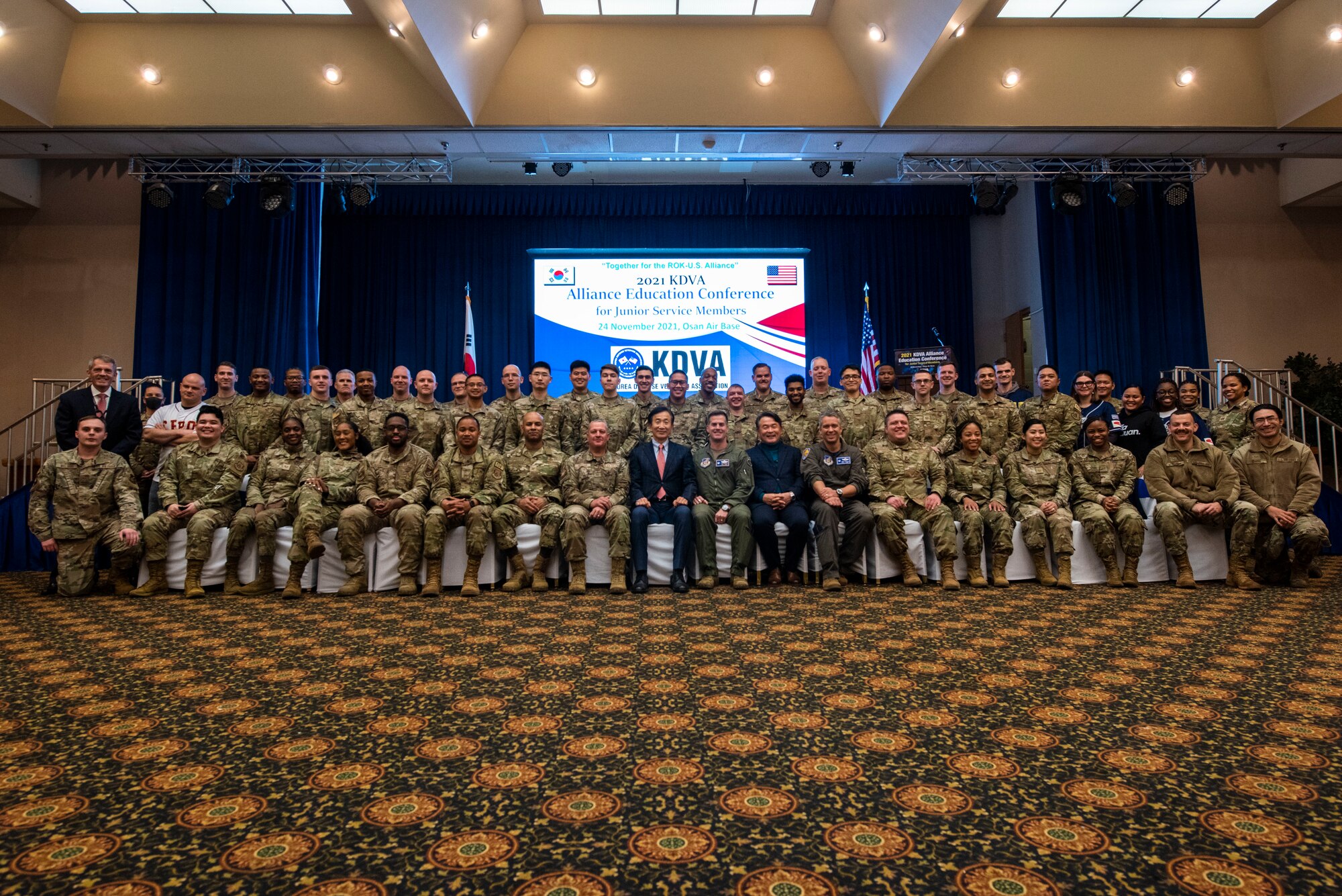 Airmen attendees pose for a group picture at the 2021 Korean Defense Veterans Association Alliance Education Conference
