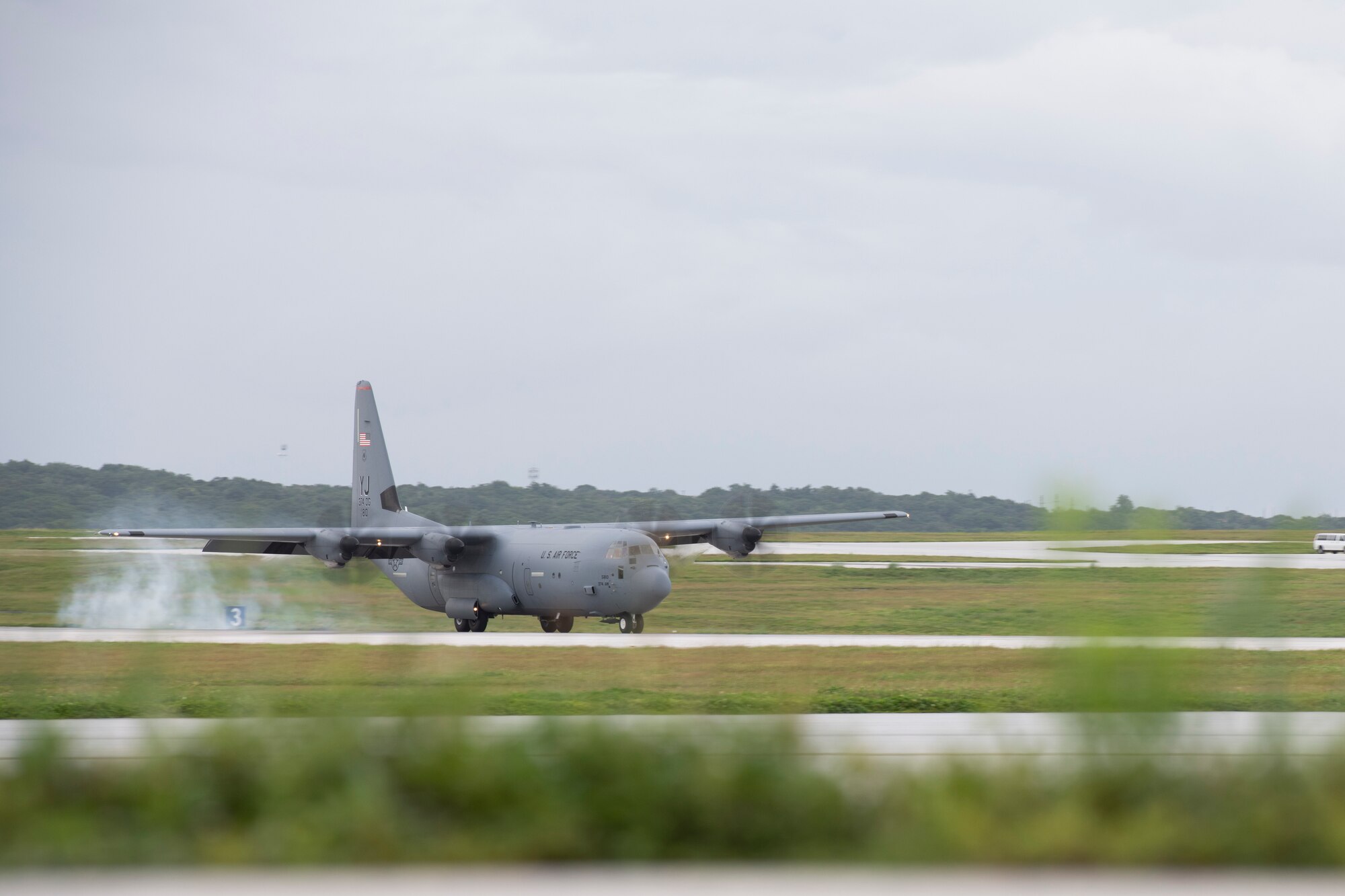 A C-130J Super Hercules assigned to the 36th Airlift Squadron from Yokota Air Base, Japan, lands at Andersen Air Force Base, Guam, Dec. 1, 2021, for the 70th Anniversary of Operation Christmas Drop. OCD is the Department of Defense’s longest running humanitarian aid and disaster relief training mission and provides relief to more than 50 islands throughout the Pacific. Operations such as OCD provide the U.S. and its partners the opportunity to enhance joint operational capabilities and maintain preparedness for real world emergencies. (U.S. Air Force photo by Tech. Sgt. Joshua Edwards)